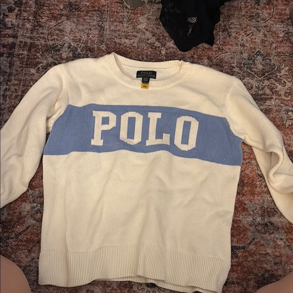 Polo by Ralph Lauren Men's Cream and Blue Sweater